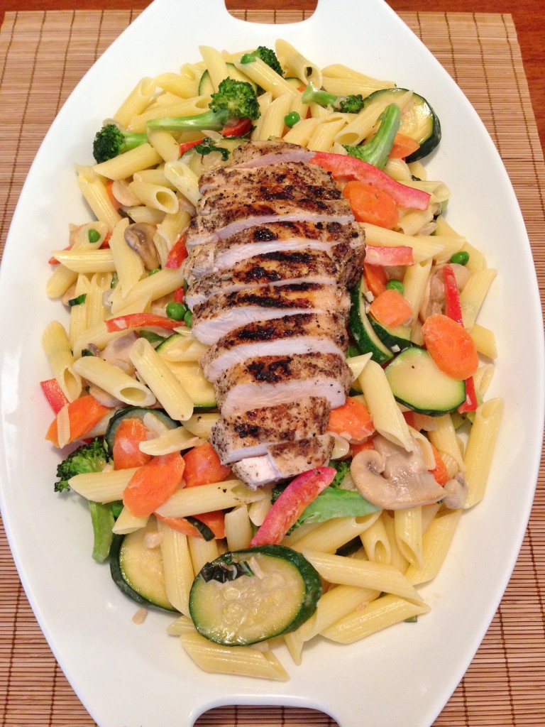 G-free Pasta Primavera with Grilled Chicken