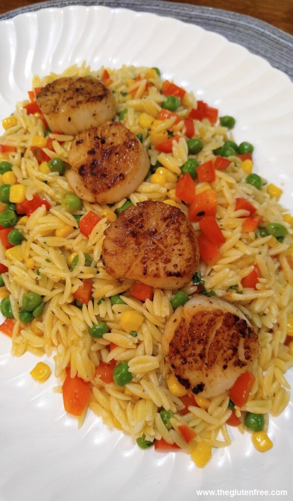 Gluten Free PanSeared Scallops with Orzo Pilaf The Gluten Free